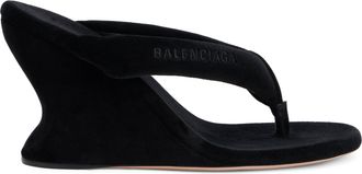 Balenciaga Womens Wedge Sandals Black Cotton