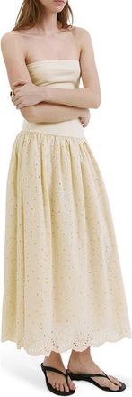 Mango Embroidered Eyelet Strapless Maxi Dress in Sand at Nordstrom, Size 10
