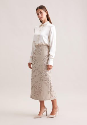 Seidensticker Midirock SEIDENSTICKER, Damen, Gr. 40, beige, 86% Polyester, 14% matallisierte Fasern, Jacquardmuster, normal, R&ouml;cke Midirock