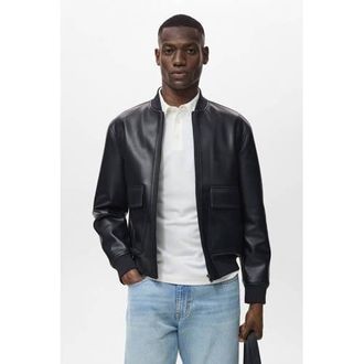 Mango imitatieleren bikerjack zwart