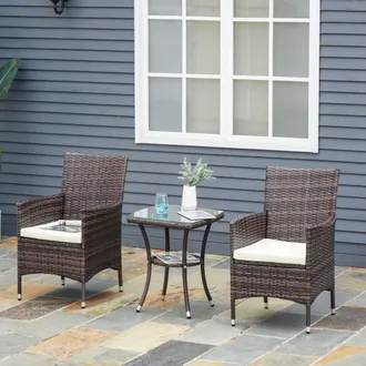 OUTSUNNY 2PC Outdoor Rattan Armchair Wicker Dining Chair Set for Garden in Brown | Size: 2 Pack