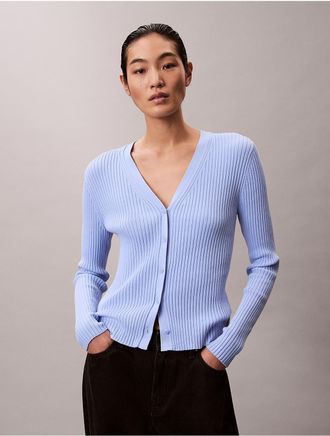 Calvin Klein Jeans Calvin Klein Womens Smooth Cotton Variegated Rib Sweater Cardigan - Blue - XS