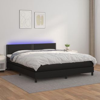 vidaXL Vidaxl - Cama Box Spring Colch&oacute;n Y Led Cuero Sint&eacute;tico Negro 180x200 Cm