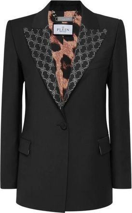 Philipp Plein Blazer Boxy in Lana con Monogramma Strass - - Jackets - Donna - Nero - M