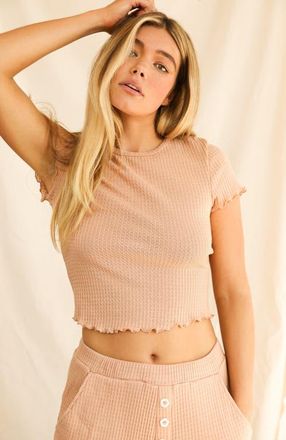 Dippin' Daisy's Swimwear Strut Waffle Crochet Short Sleeve Crop Top in Nude at Nordstrom, Size X-Small S