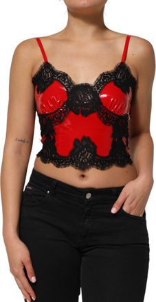 Dolce & Gabbana Womens Red Black Lace Trim Polyester Sleeveless Tank Top And
