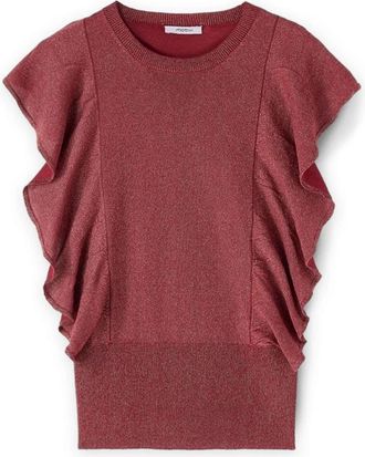 Motivi Lurex trui met zijruffels - Dames - Ronde hals truien - Rood - XS - Polyester - Truien & Vesten