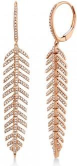 Allurez Diamond Accented Feather Huggie Drop Earrings 14k Rose Gold (0.60ct)
