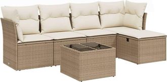 vidaXL Juego De Sof&aacute;s Jard&iacute;n Con Cojines 6 Pzas Rat&aacute;n Sint&eacute;tico Beige Vidaxl