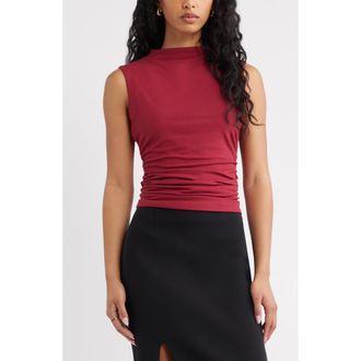 Open Edit Mock Neck Ruched Tank in Red Rumba at Nordstrom, Size Xx-Small