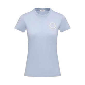 Moncler T-Shirts, female, Blue, Size: XL Logo-embroidered T-shirt
