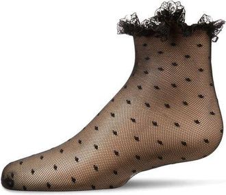 MeMoi Mesh Dot Pattern Lace Trim Ankle Sock in Black at Nordstrom, Size 6-12M