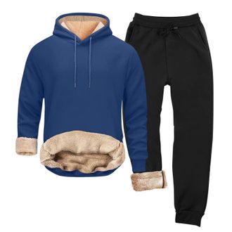 Generic Mens Tracksuit Thermal Full Set Fleece Lined 2 Piece Casual Sweat Suits Long Sleeve Hoodies Winter Sherpa Activewear with Drawstring Set Plush Jogging