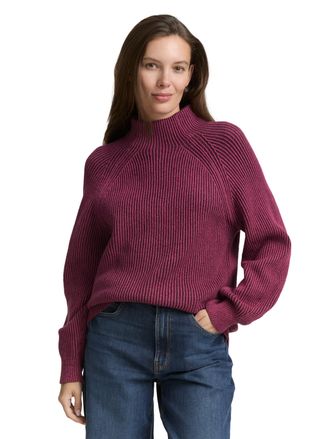 Tom Tailor Strickpullover TOM TAILOR, Damen, Gr. XXL, rot rib structure, Rippstrick, Obermaterial: 65% Baumwolle, 30% Polyamid, 5% Wolle, Strukturmuster, loose f
