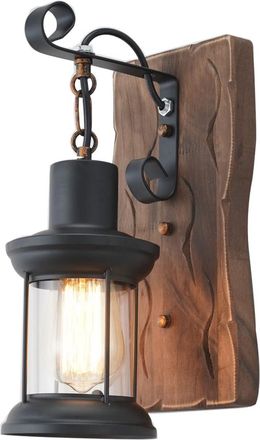 No Brand Aplique De Pared Industrial Vintage - L&aacute;mparas R&uacute;sticas - Aplique De Pared Negro De Madera Y Metal Estilo Granja Para Interiores - Comedor - Pasillo -