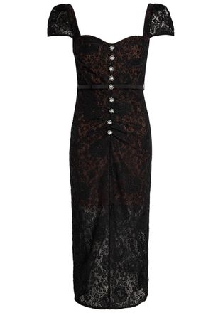 Self Portrait Sweetheart-neck Belted Lace Midi Dress - Black - 16 (UK16 / XL)
