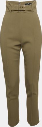 Elisabetta Franchi Green Crepe Slim Fit Trousers S