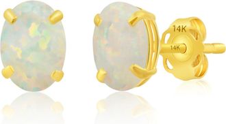 MAX + STONE 14k Yellow or White Gold 7x5mm Oval Stud Earrings with Push Backs