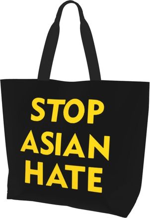 AOOEDM Stopasianhate Ladies Canvas Tote Reusable Shopping Bag