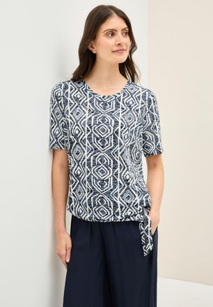 Cecil T-Shirt CECIL, Damen, Gr. XS (36), blau (universal blau), Jersey, Obermaterial: 65% Polyester, 35% Viskose, gemustert, normal h&uuml;ftbedeckend, Rundhals,