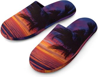 Generic Sunset Over Ocean Beach Mens Cozy Memory Foam Slippers Warm Cotton House Shoes Comfy Slipper for Indoor Outdoor