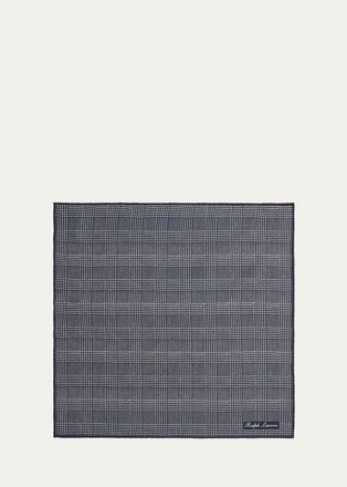 Ralph Lauren Purple Label Mens Plaid Cashmere-Silk Pocket Square