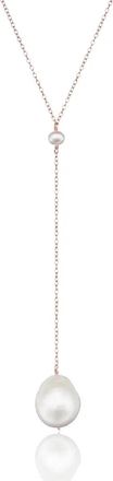 Lily & Roo Rose Gold Large Baroque Pearl Lariat Necklace