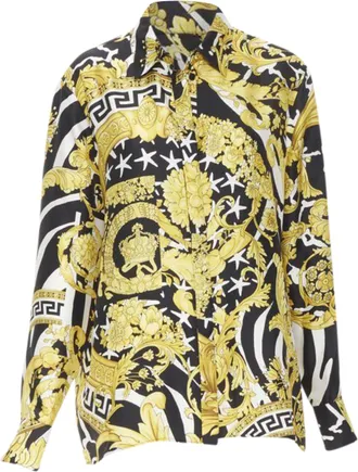 Versace Runway Savage Barocco black gold Greca baroque silk shirt IT44 L