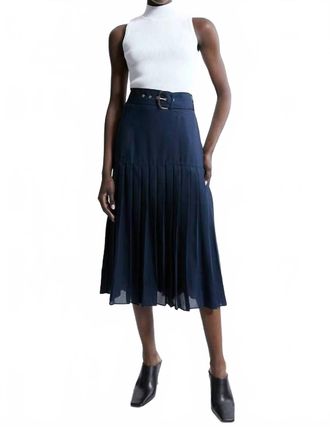 Karen Millen Tall Georgette Asymmetric Pleat Woven Midi Skirt In Navy