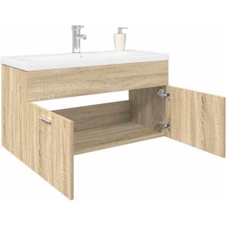 vidaXL Mueble De Ba&ntilde;o Con Lavabo Integrado Roble Sonoma