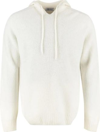 THE (ALPHABET) Hoodies & sweatvesten, Heren, Beige, L, Wol, Geribbelde gebreide hoodie van lamswol kasjmier