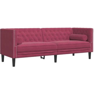 vidaXL Vidaxl - Sof&aacute; Chesterfield 3 Plazas Con Cojines Terciopelo Rojo Tinto