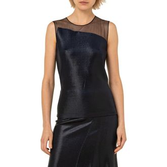 Akris Asymmetric Illusion Yoke Metallic Jersey Top in Deep Blue at Nordstrom Rack, Size 6