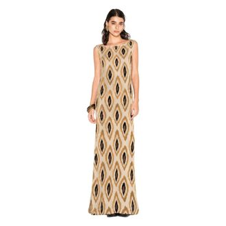 Akep Maxi Dresses, female, Beige, Size: L Long Sleeveless Dress with Geometric Pattern