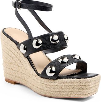 Cinq &agrave; Sept Georgia Studded Espadrille Ankle Strap Platform Wedge Sandal in Black at Nordstrom Rack, Size 6.5Us / 36.5Eu