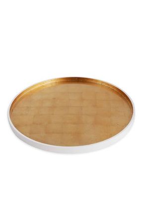 Beatriz Ball Indochine Round Lacquered Tray in White And Gold at Nordstrom, Size Large
