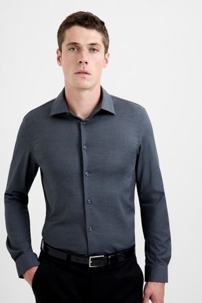French Connection Mens Grey Modal Wool Blend Slim Fit Long Sleeve Button-Up Shirt - Size X-Large