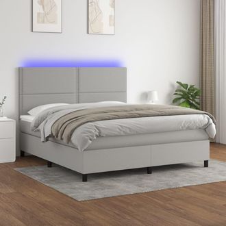 vidaXL Vidaxl - Cama Box Spring Colch&oacute;n Y Luces Led Tela Gris Claro 180x200 Cm