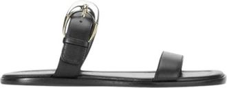 Staud Staud, Schoenen, Dames, Zwart, 39 EU, Maan Gesp Platte Sandaal