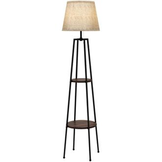 HOMCOM Homcom - Lampada da Terra in Metallo e mdf con Paralume in Tessuto Nero e Marrone