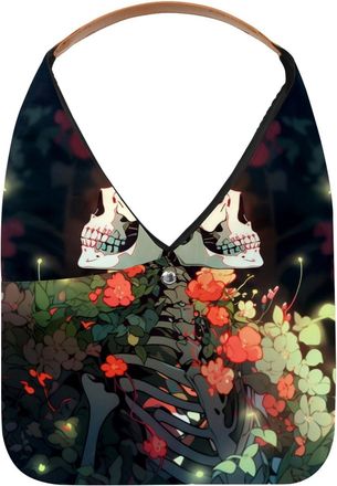 Generic Floral Skeleton Reusable Lightweight Grocery Bags - Foldable Into Compact Pouch, Washable & Sturdy, Multipurpose for Shopping and Travel