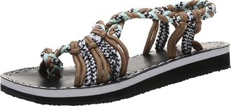 Generic Cocila Comfy Sandals For Women Uk Fashion Summer Flat Lightweight Comfortable Rope Strap Casual Yellow, 4.5 Pink Size 5 Ancient Greek Cream Black Shoe