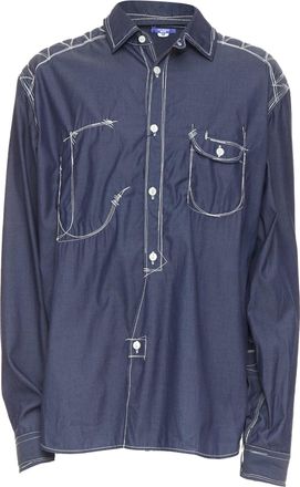 Junya Watanabe MEN 2024 navy white cotton twill contrast stitch work shirt XL