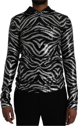Dolce & Gabbana Paillet Trui Zwart-Zilver - Heren - Longsleeves - Zwart - M - Polyester - Tops