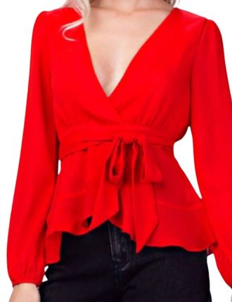 Honey Belle Plunge Wrap Top In Red