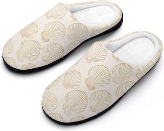 Generic Seashell Pattern Funny Mens Cotton Slippers Soft Non-Slip Rubber Sole House Slipper Indoor Outdoor