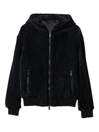 Giorgio Armani herringbone-pattern hooded jacket - men - Fabric - 52 - Blue