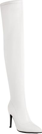 Generic Womens Stiletto High Heel Over The Knee Boots PU Leather Thigh High Boots with Side Zipper Pointed Toe Evening Party Prom Shoes,White,7.5 UK