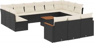 vidaXL Set Sof&aacute;s De Jard&iacute;n 14 Pzas Con Cojines Rat&aacute;n Sint&eacute;tico Negro Vidaxl