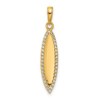 Diamond2Deal 14k Yellow Gold White Rhodium Diamond-Cut 3D Surfboard Pendant